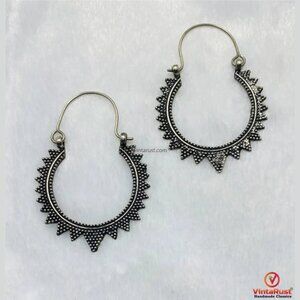 Oxidized Silver Festival Hoop Earrings: Tribal Boho Handmade Hoop Earrings